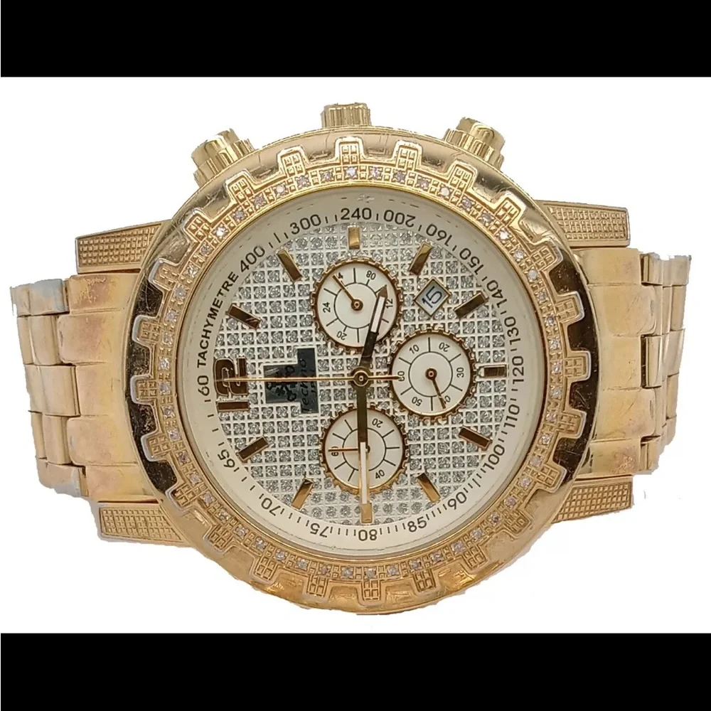 Techno jpm 961 Gold Bracelet Stainless Steel Chronograph Men`s Watch #77 running
